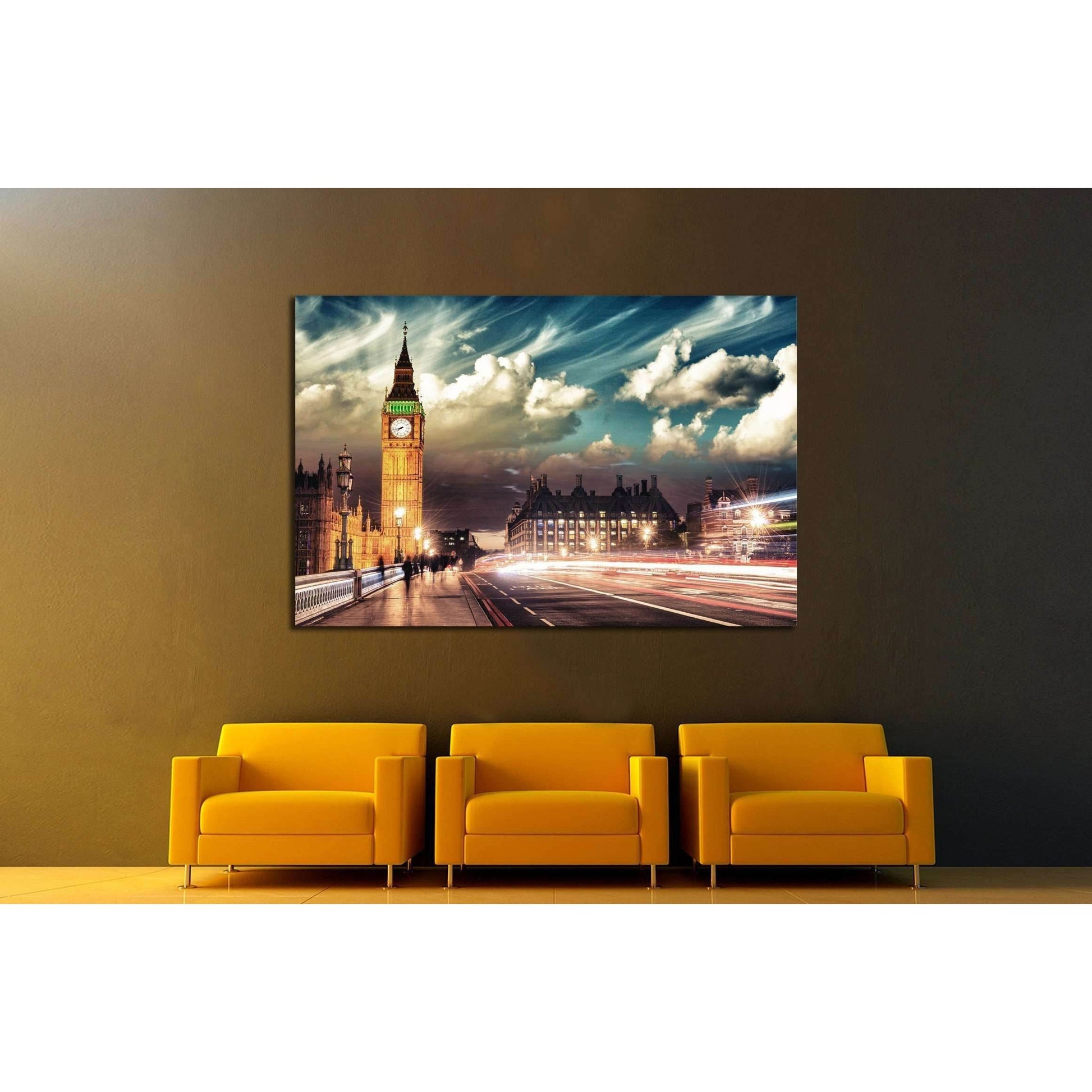 Beautiful colors of Big Ben from Westminster Bridge at Sunset - London №2256 Ready to Hang Canvas Print - Zellart Canvas Prints ALL_Products, s-2256