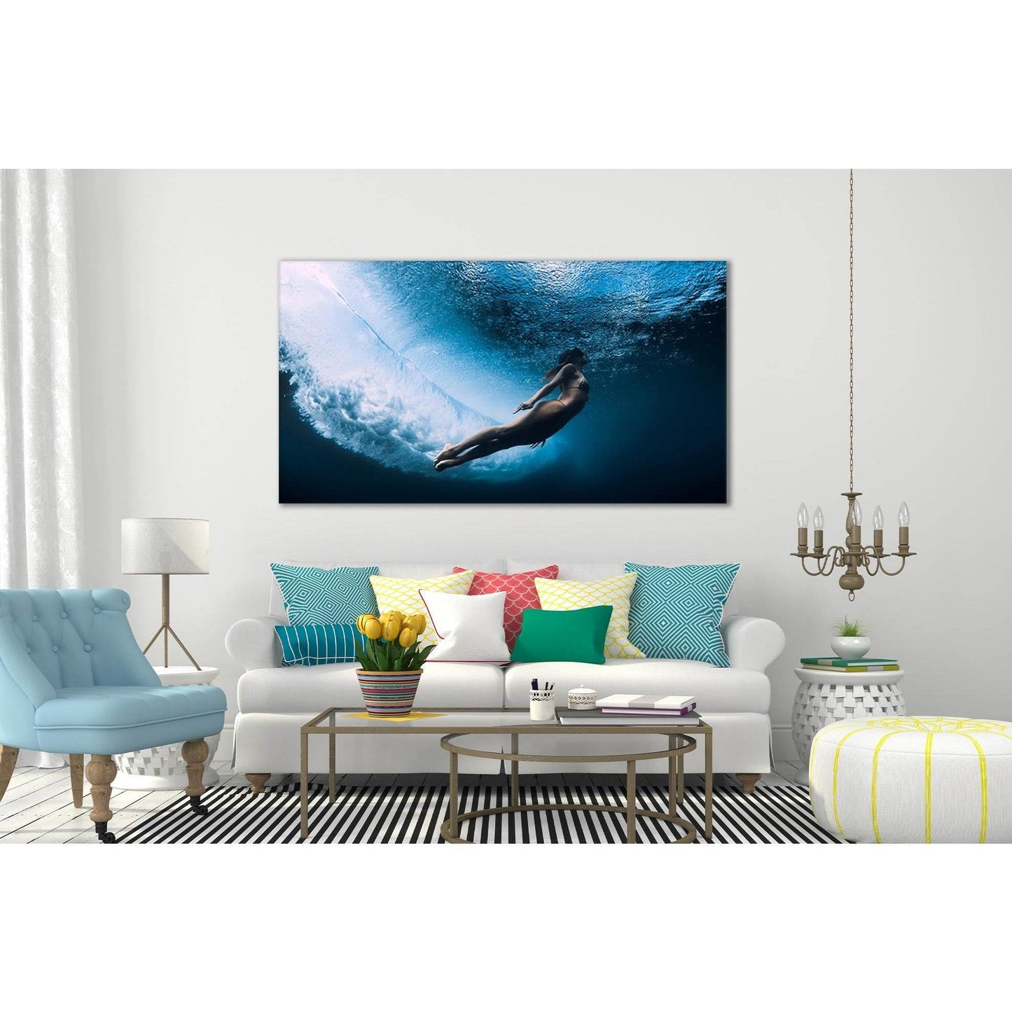 Beautiful Girl Under Water №SL45 Ready to Hang Canvas Print - Zellart Canvas Prints 0new, ALL_Products, Beach Ocean & Waves