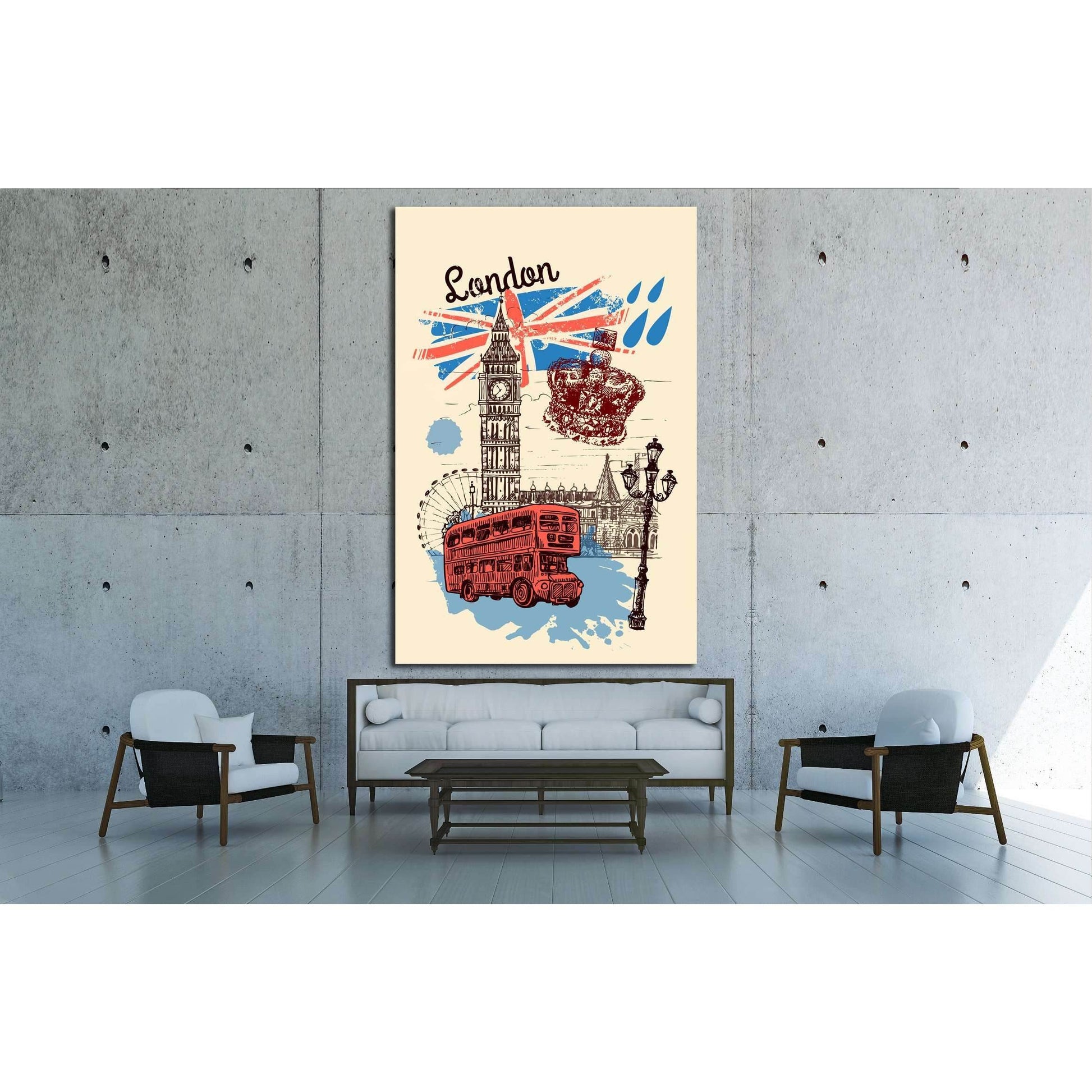 Beautiful hand drawn vector sketch illustration London №4534 Ready to Hang Canvas Print - Zellart Canvas Prints ALL_Products, s-4534