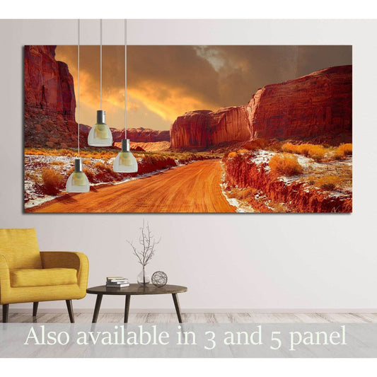 Beautiful Image of the road through monument valley in Winter №1965 Ready to Hang Canvas Print - Zellart Canvas Prints ALL_Products, s-1965