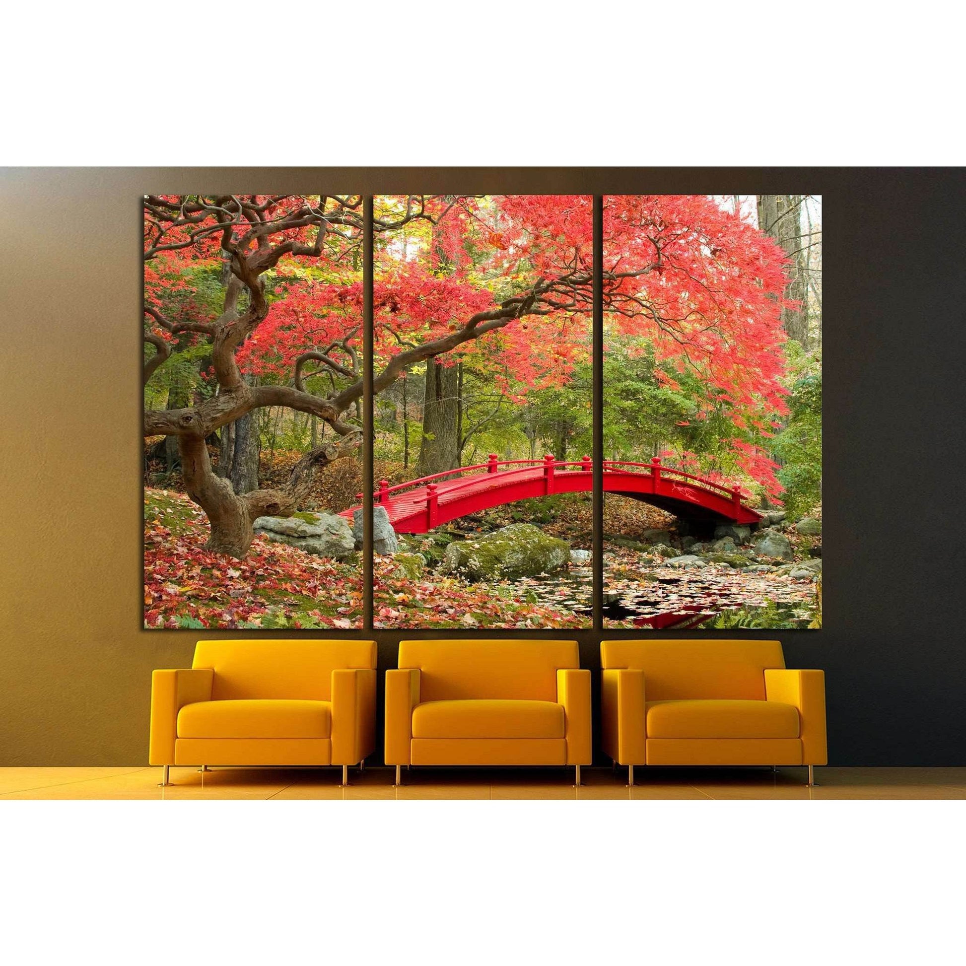 Beautiful Japanese Garden and red bridge №1444 Ready to Hang Canvas Print - Zellart Canvas Prints ALL_Products, s-1444
