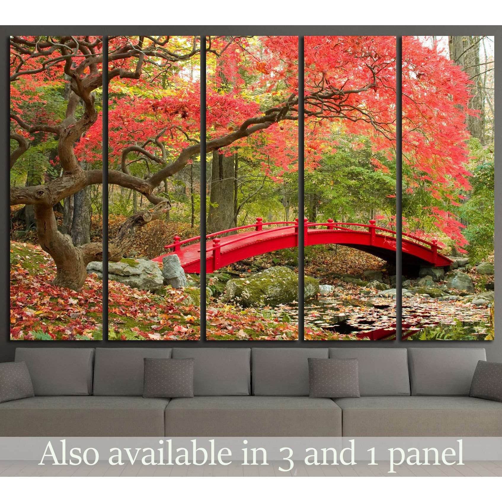 Beautiful Japanese Garden and red bridge №1444 Ready to Hang Canvas Print - Zellart Canvas Prints ALL_Products, s-1444
