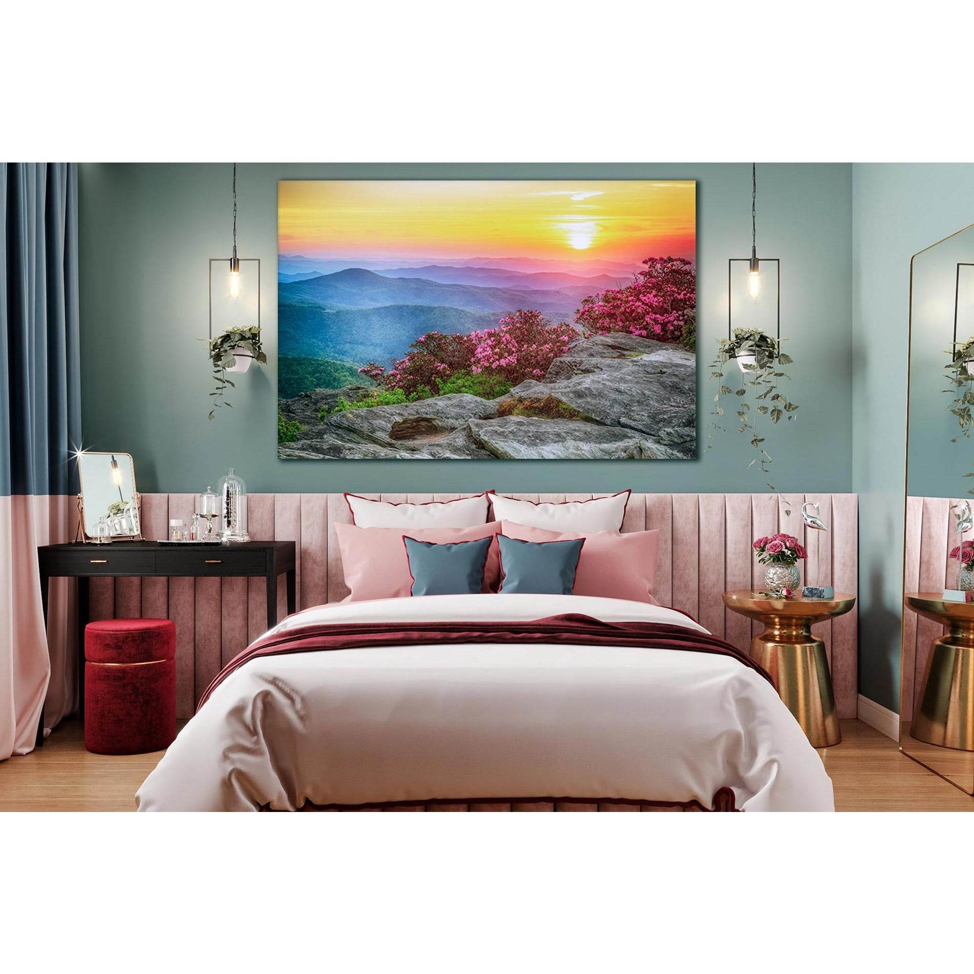 Beautiful Landscape Hills And Sunset №SL229 Ready to Hang Canvas Print - Zellart Canvas Prints 0new, ALL_Products, SUNRISE & SUNSET WALL ART