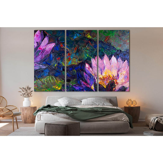 Beautiful Lotus Flower Oil Painting №SL577 Ready to Hang Canvas Print - Zellart Canvas Prints 0new, ALL_Products, Oil Painting Wall Art
