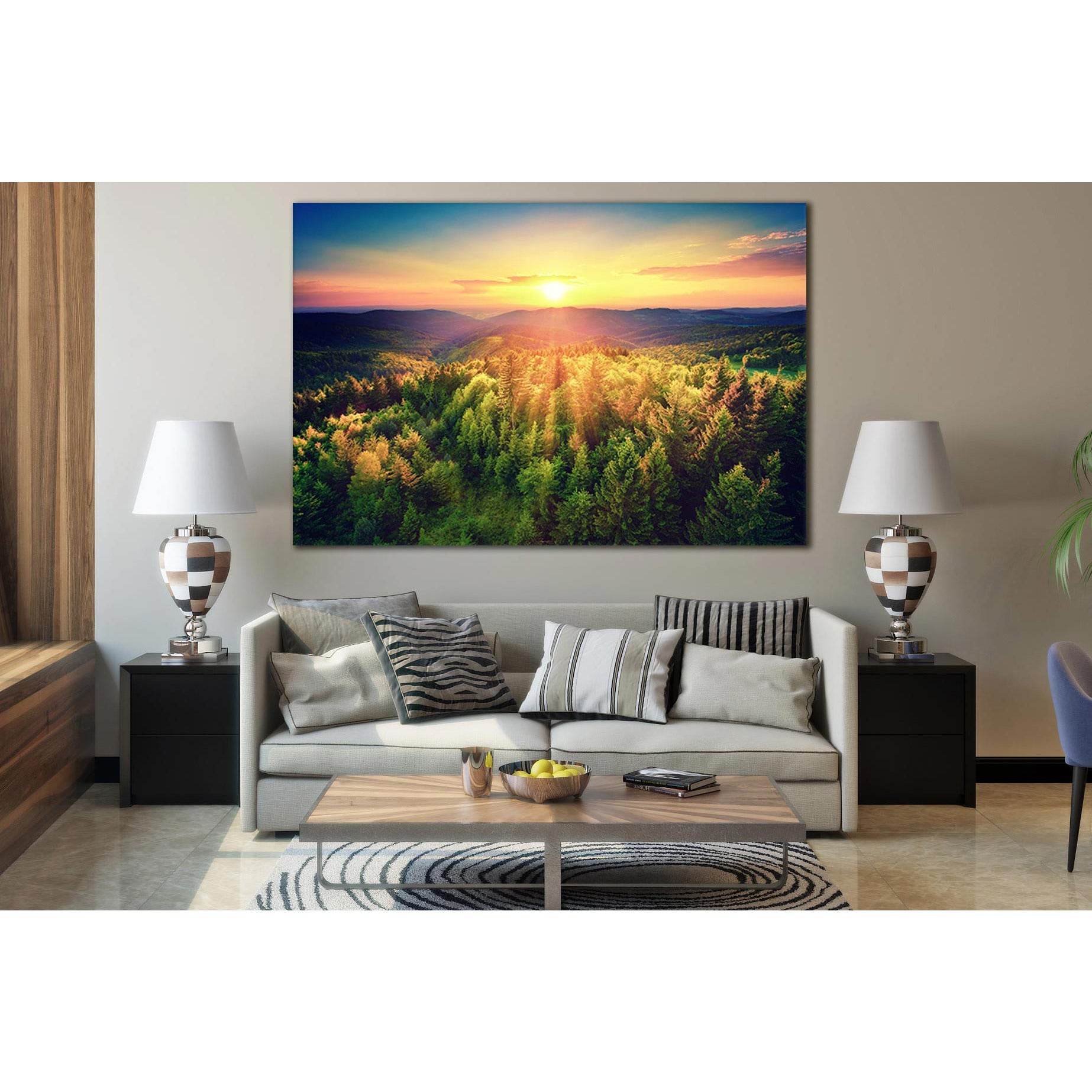 Beautiful Mountain Landscape At Sunset №SL293 Ready to Hang Canvas Print - Zellart Canvas Prints 0new, ALL_Products, SUNRISE & SUNSET WALL ART