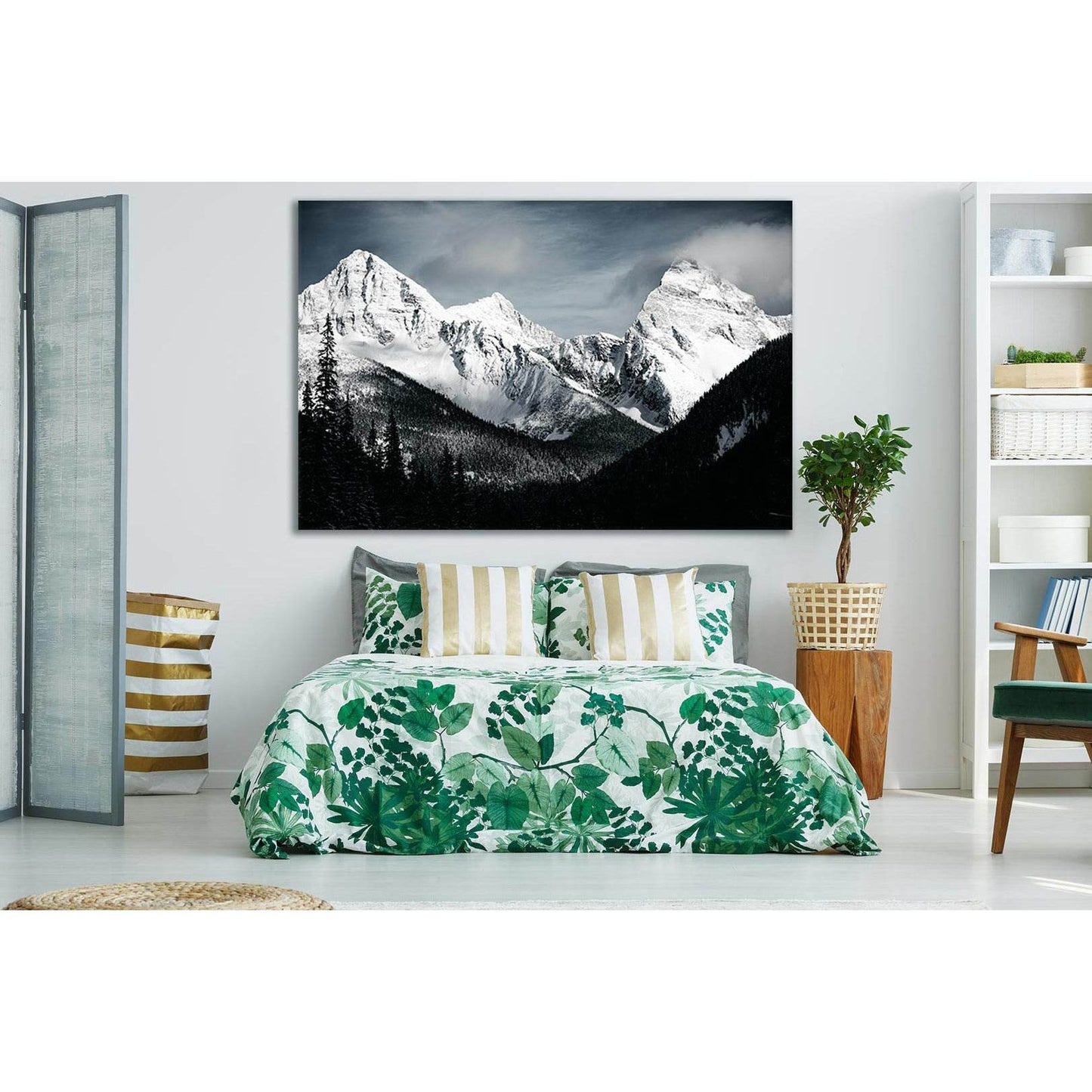 Beautiful Mountains In Winter Black And White №SL857 Ready to Hang Canvas Print - Zellart Canvas Prints 0new, ALL_Products, Black & White Wall Art