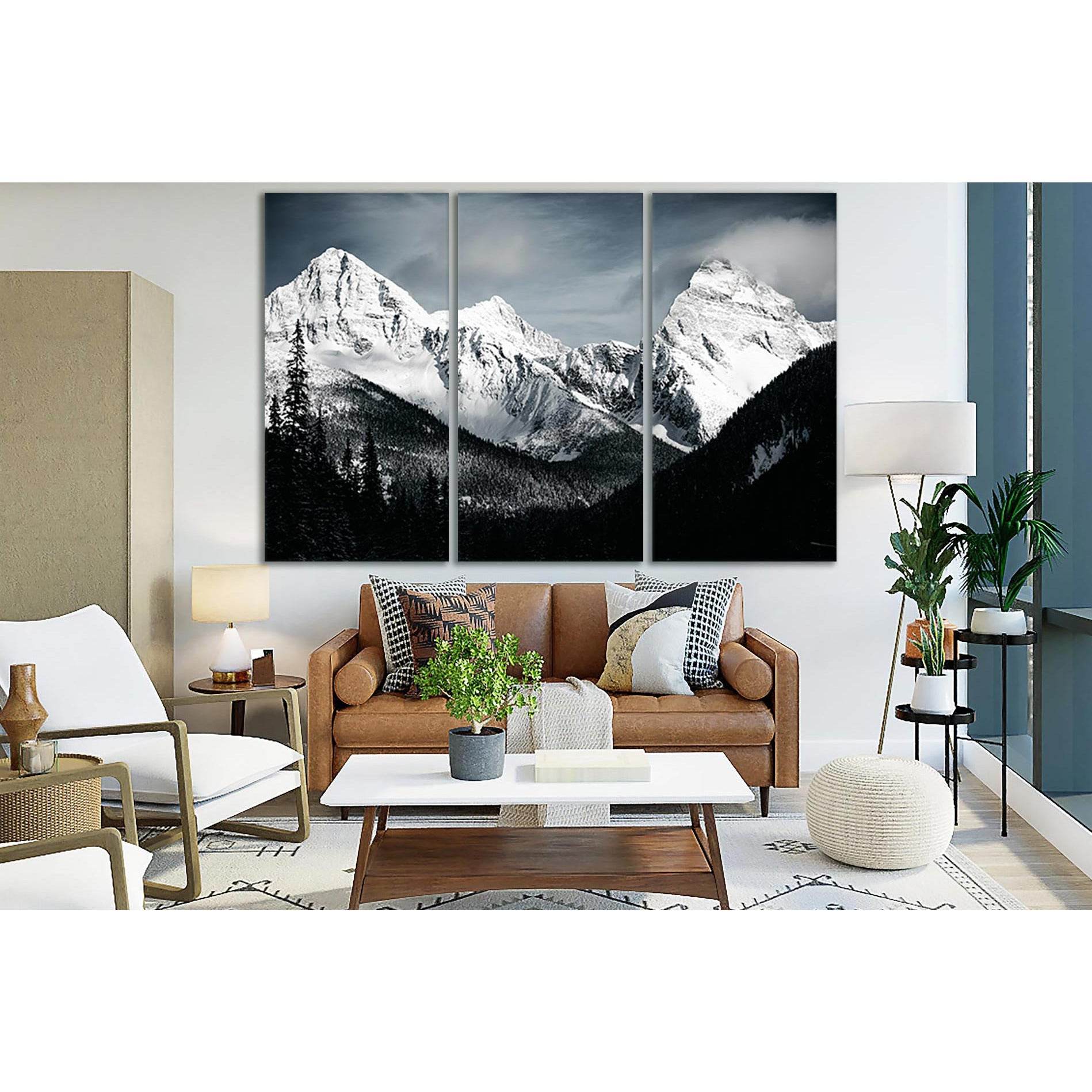 Beautiful Mountains In Winter Black And White №SL857 Ready to Hang Canvas Print - Zellart Canvas Prints 0new, ALL_Products, Black & White Wall Art
