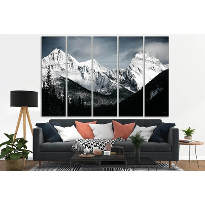 Beautiful Mountains In Winter Black And White №SL857 Ready to Hang Canvas Print - Zellart Canvas Prints 0new, ALL_Products, Black & White Wall Art
