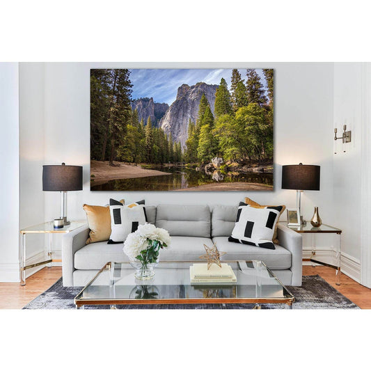 Beautiful Mountains Trees River Forest №SL501 Ready to Hang Canvas Print - Zellart Canvas Prints 0new, ALL_Products, Trees Wall Art