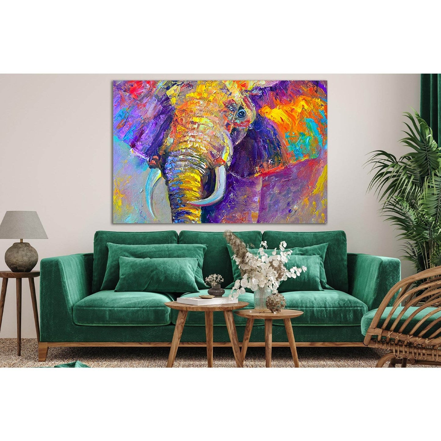 Beautiful Multicolored Elephant №SL610 Ready to Hang Canvas Print - Zellart Canvas Prints 0new, ALL_Products, Elephant, Oil Painting Wall Art