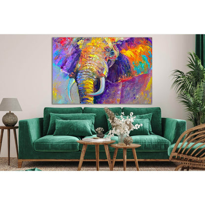 Beautiful Multicolored Elephant №SL610 Ready to Hang Canvas Print - Zellart Canvas Prints 0new, ALL_Products, Elephant, Oil Painting Wall Art