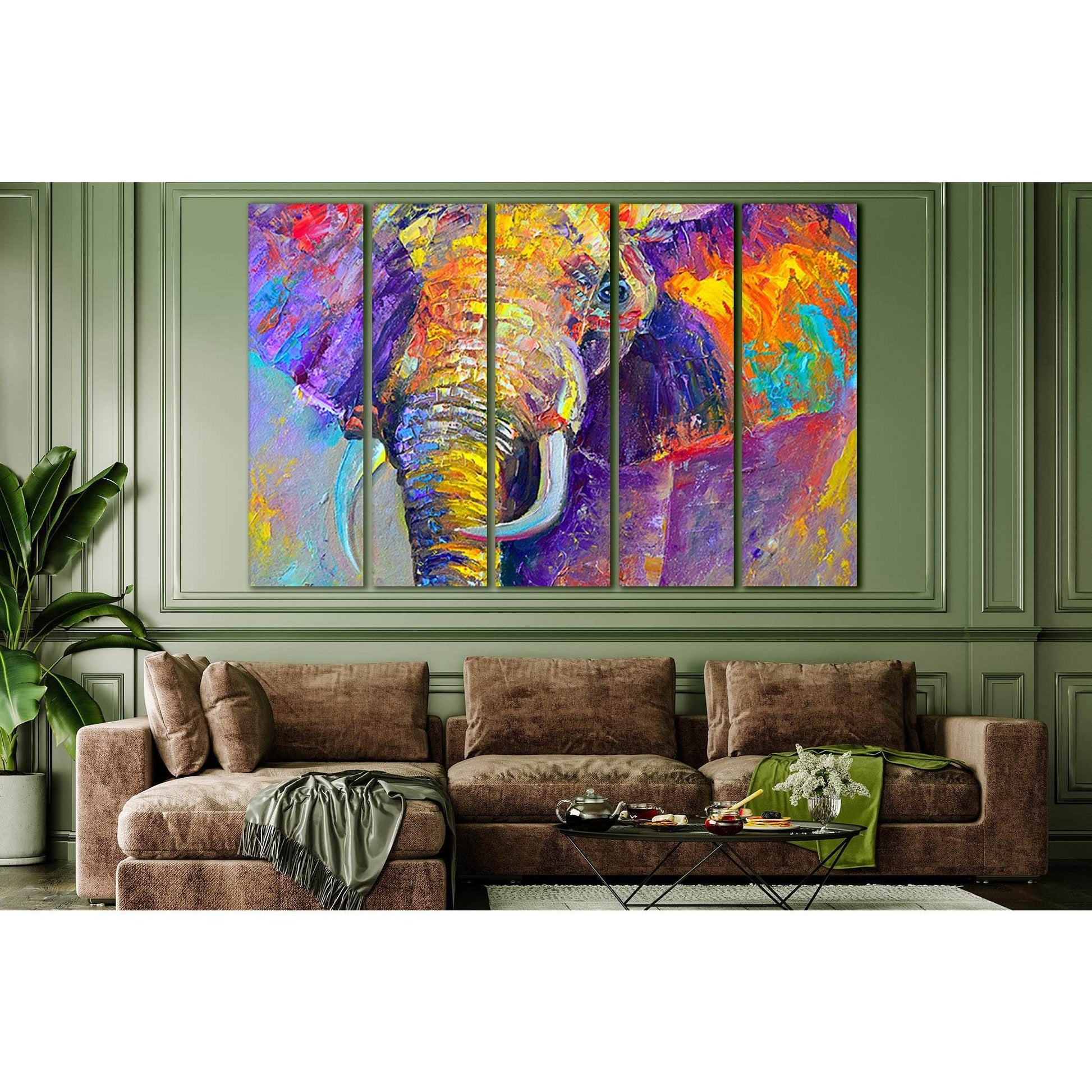 Beautiful Multicolored Elephant №SL610 Ready to Hang Canvas Print - Zellart Canvas Prints 0new, ALL_Products, Elephant, Oil Painting Wall Art