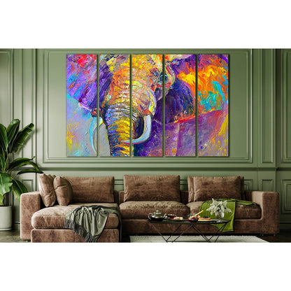 Beautiful Multicolored Elephant №SL610 Ready to Hang Canvas Print - Zellart Canvas Prints 0new, ALL_Products, Elephant, Oil Painting Wall Art