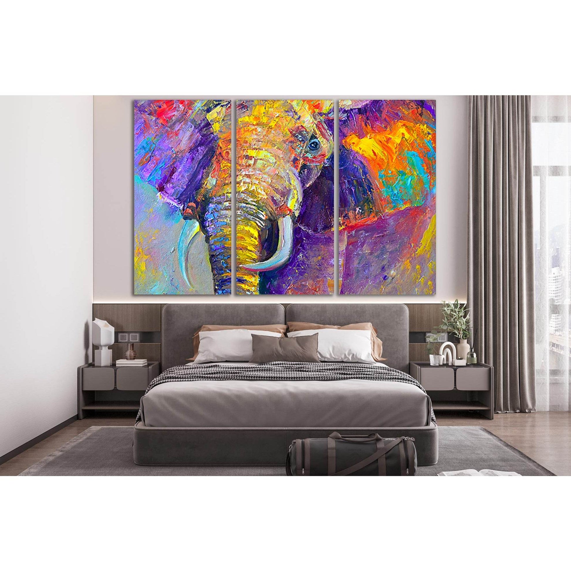 Beautiful Multicolored Elephant №SL610 Ready to Hang Canvas Print - Zellart Canvas Prints 0new, ALL_Products, Elephant, Oil Painting Wall Art
