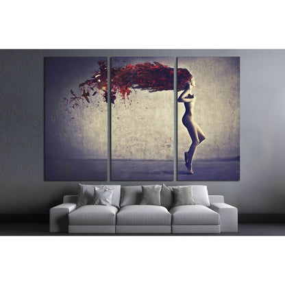 Beautiful naked young woman with her hair transforming in bird feathers №2772 Ready to Hang Canvas Print - Zellart Canvas Prints 000Negative, ALL_Products, autopostr_pinterest_64952, s-2772