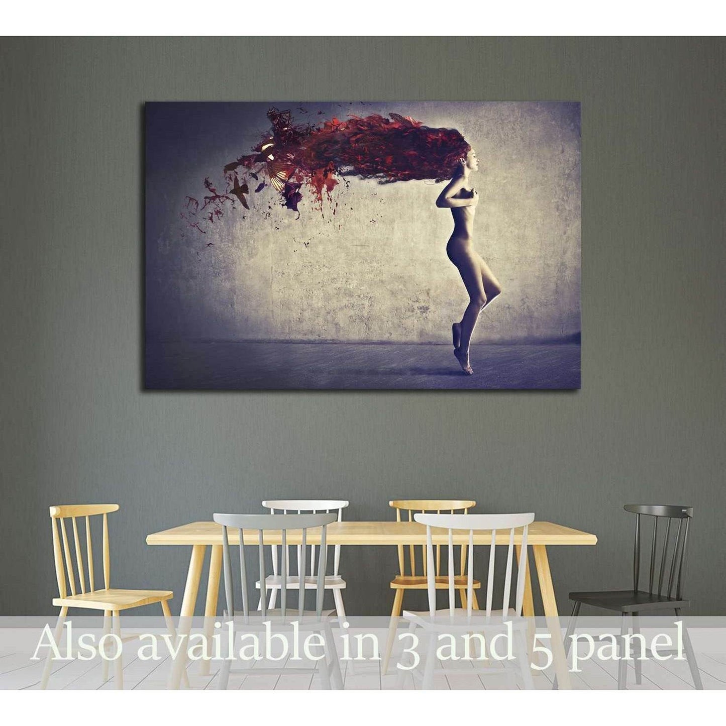 Beautiful naked young woman with her hair transforming in bird feathers №2772 Ready to Hang Canvas Print - Zellart Canvas Prints 000Negative, ALL_Products, autopostr_pinterest_64952, s-2772