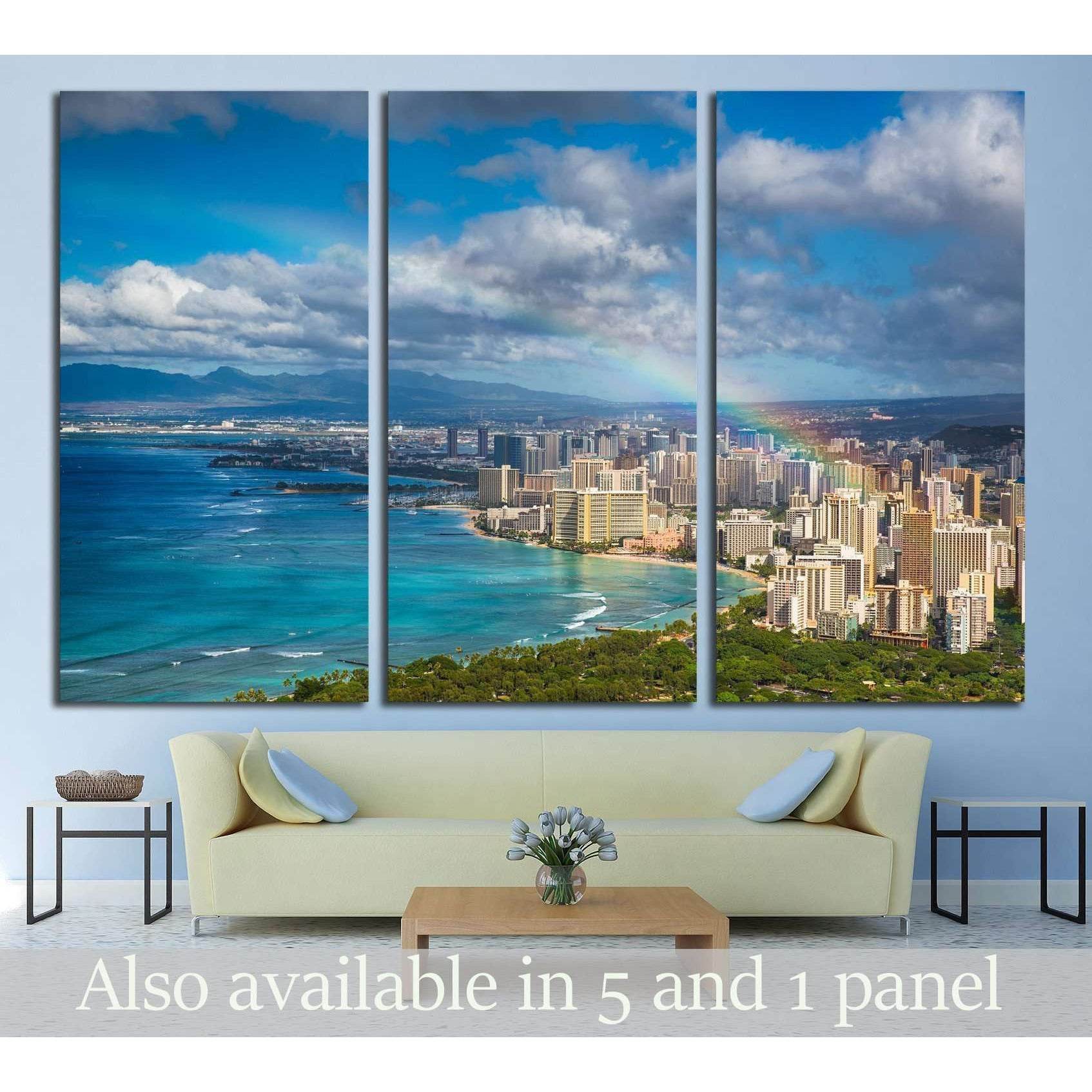Beautiful rainbow over Hawaii skyline №2274 Ready to Hang Canvas Print - Zellart Canvas Prints ALL_Products, s-2274