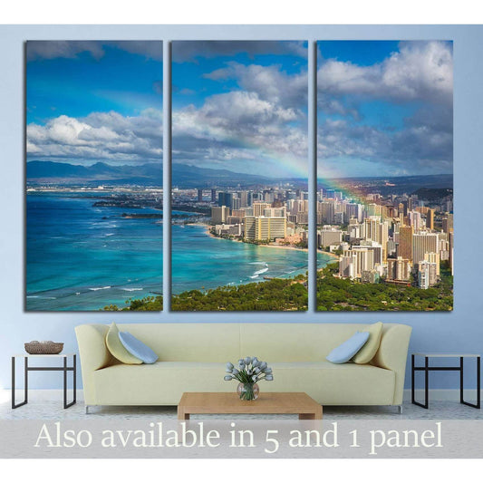 Beautiful rainbow over Hawaii skyline №2274 Ready to Hang Canvas Print - Zellart Canvas Prints ALL_Products, s-2274