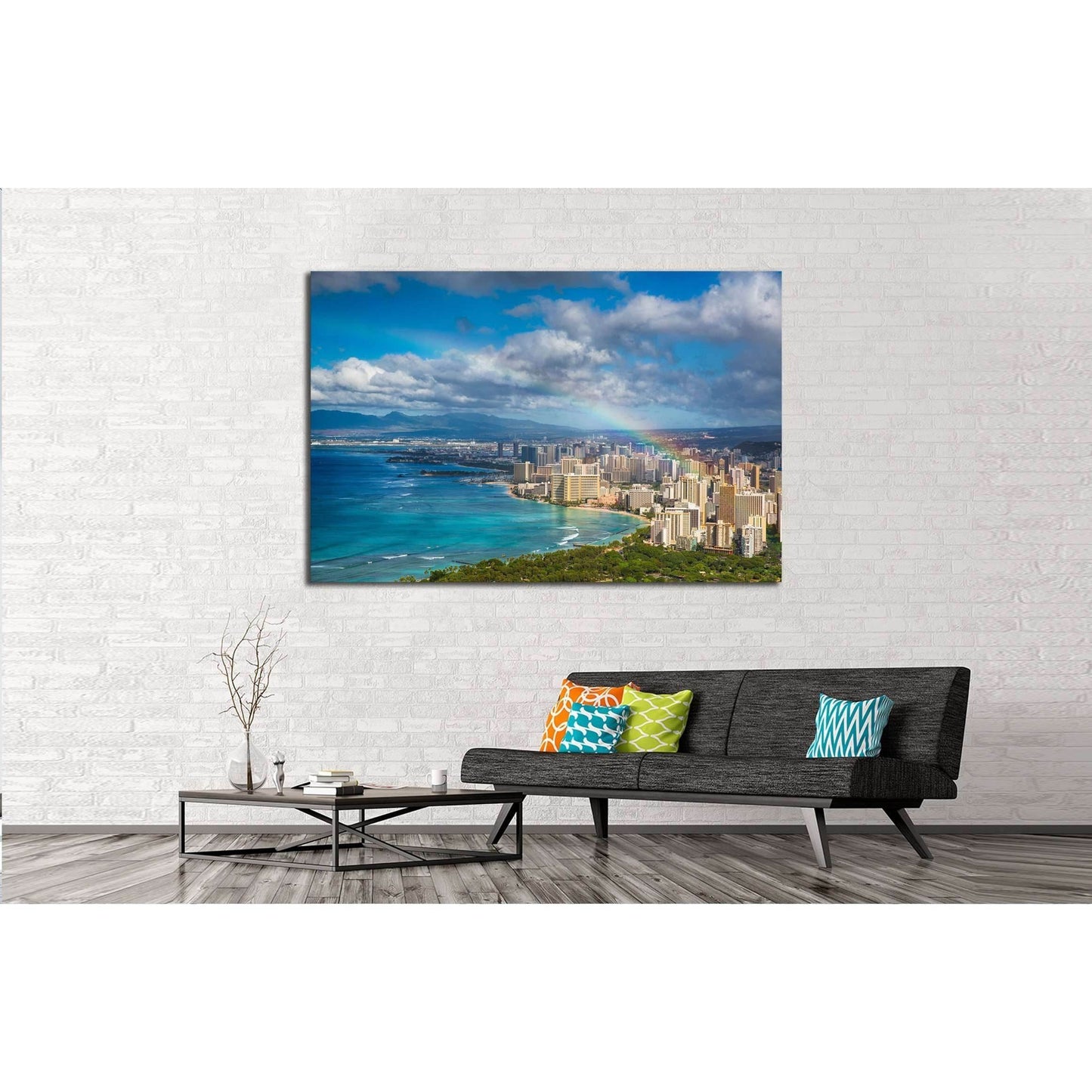 Beautiful rainbow over Hawaii skyline №2274 Ready to Hang Canvas Print - Zellart Canvas Prints ALL_Products, s-2274