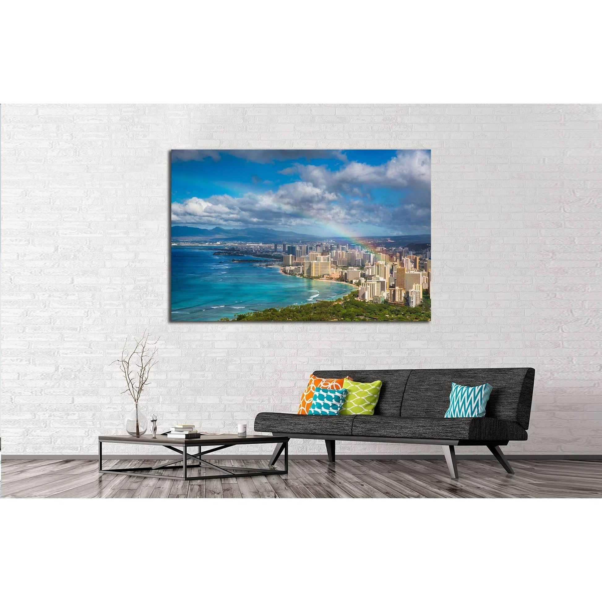 Beautiful rainbow over Hawaii skyline №2274 Ready to Hang Canvas Print - Zellart Canvas Prints ALL_Products, s-2274