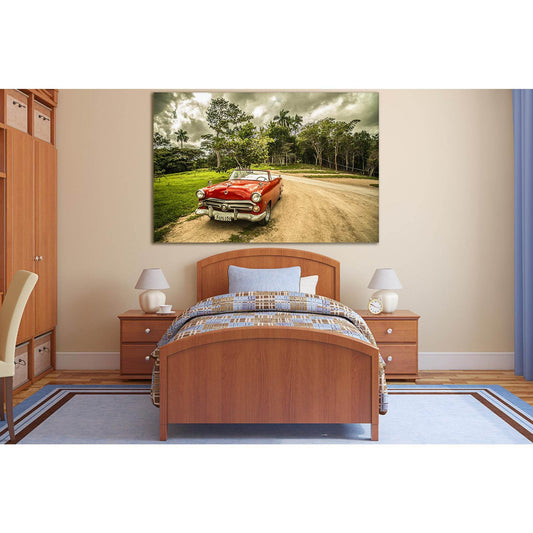 Beautiful Red Retro Car №SL747 Ready to Hang Canvas Print - Zellart Canvas Prints 0new, ALL_Products, Engine, Engines Wall Art