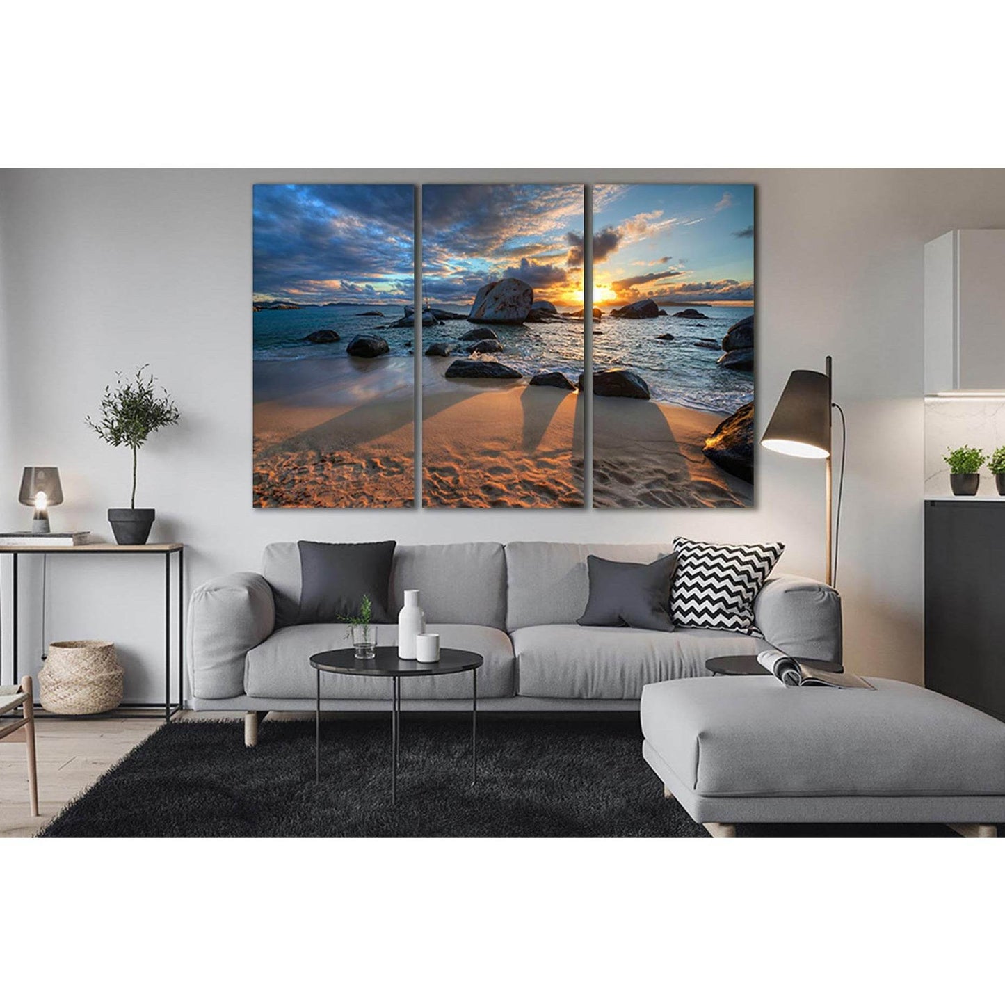 Beautiful Seascape At Sunset №SL250 Ready to Hang Canvas Print - Zellart Canvas Prints 0new, ALL_Products, SUNRISE & SUNSET WALL ART