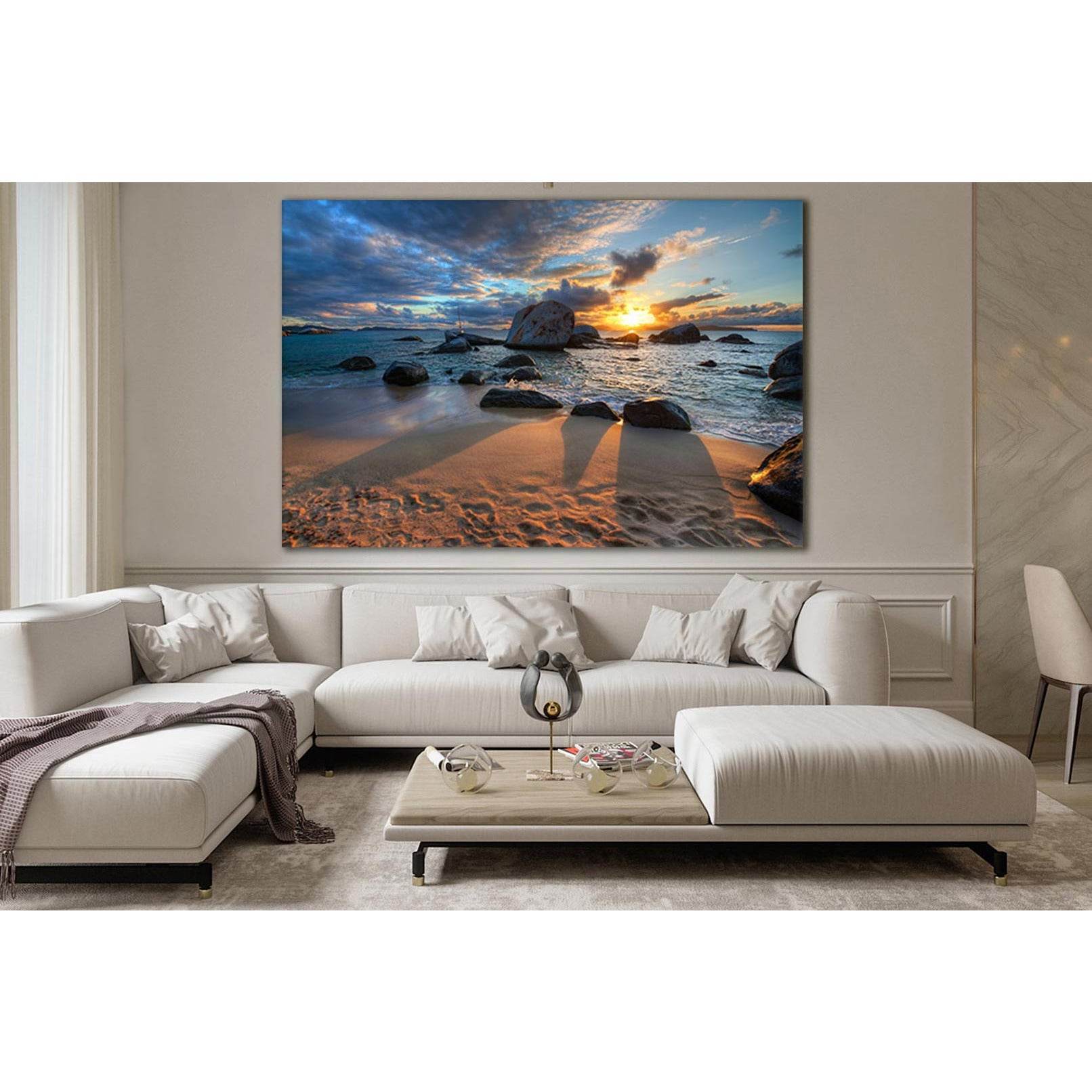 Beautiful Seascape At Sunset №SL250 Ready to Hang Canvas Print - Zellart Canvas Prints 0new, ALL_Products, SUNRISE & SUNSET WALL ART