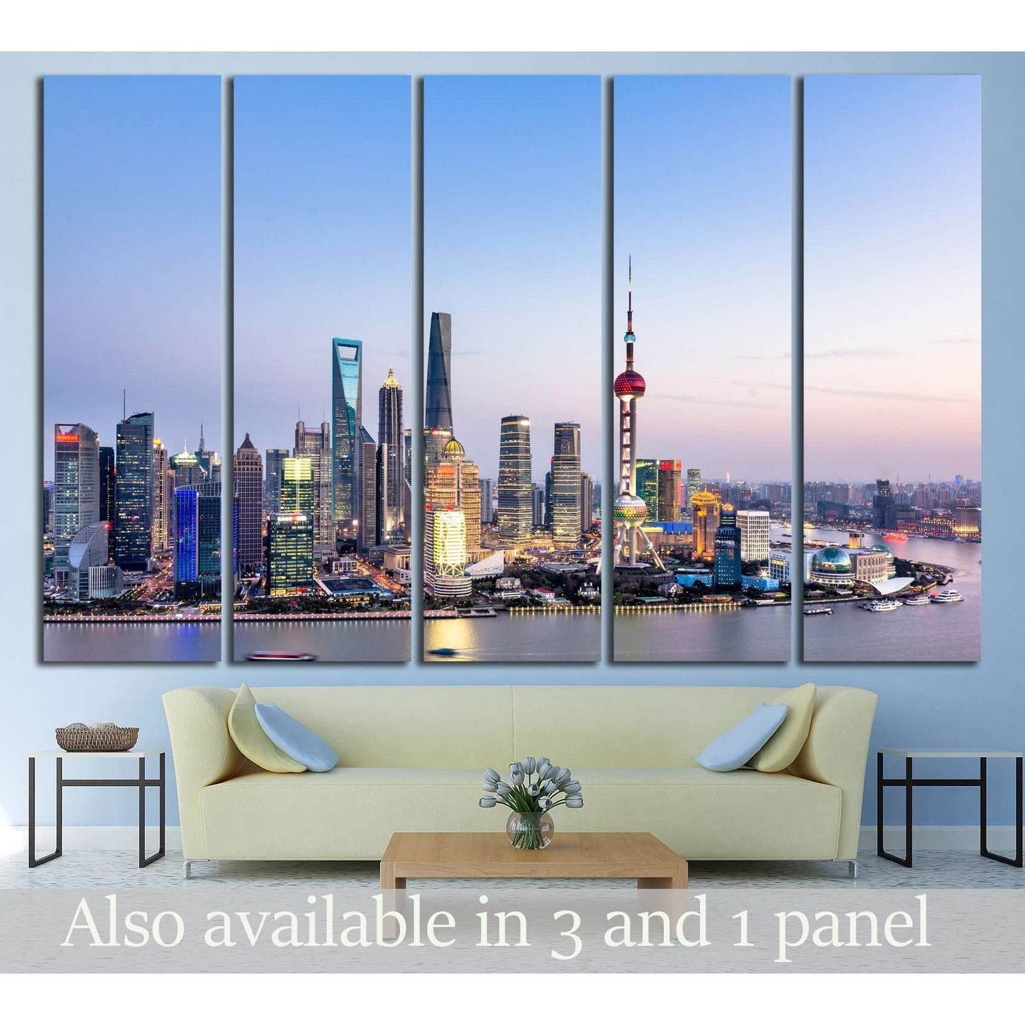 Beautiful Shanghai Pudong skyline at dusk №2643 Ready to Hang Canvas Print - Zellart Canvas Prints ALL_Products, s-2643