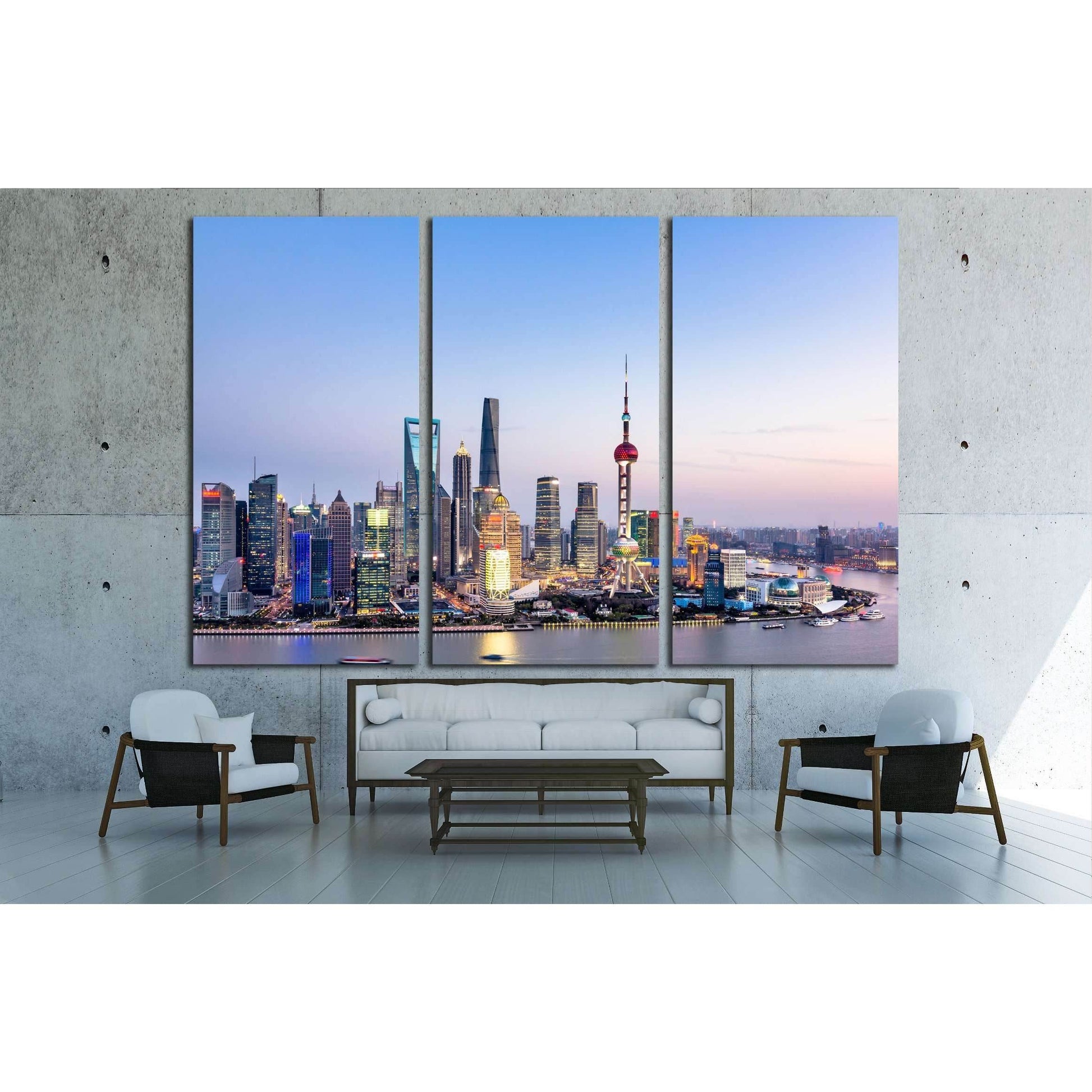 Beautiful Shanghai Pudong skyline at dusk №2643 Ready to Hang Canvas Print - Zellart Canvas Prints ALL_Products, s-2643