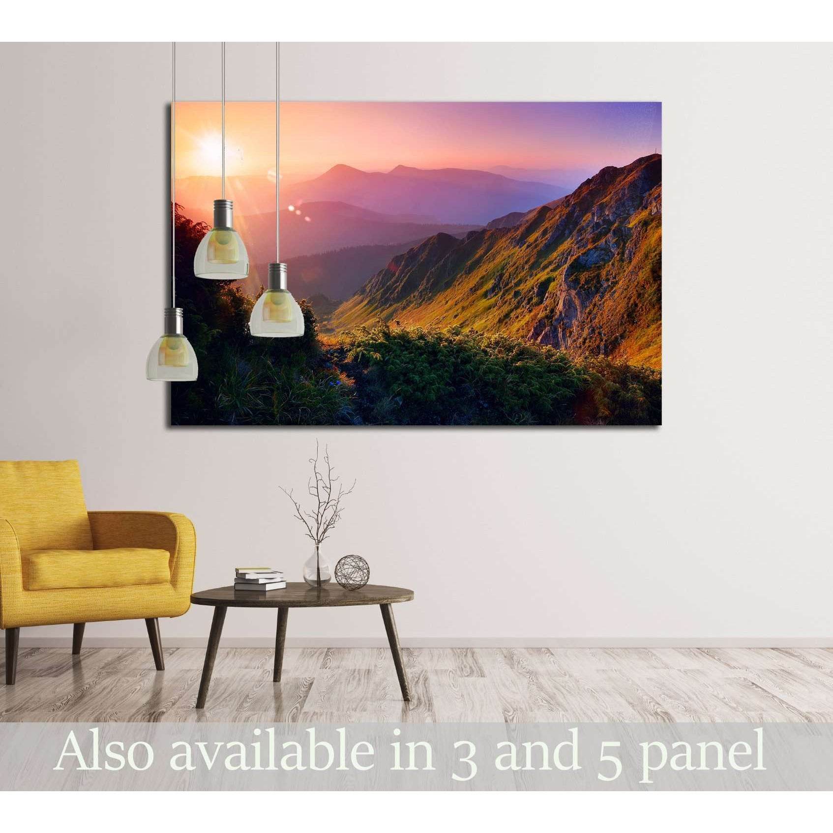 Beautiful summer landscape in the mountains with the sun at dawn №2682 Ready to Hang Canvas PrintCanvas art arrives ready to hang, with hanging accessories included and no additional framing required. Every canvas print is hand-crafted, made on-demand at