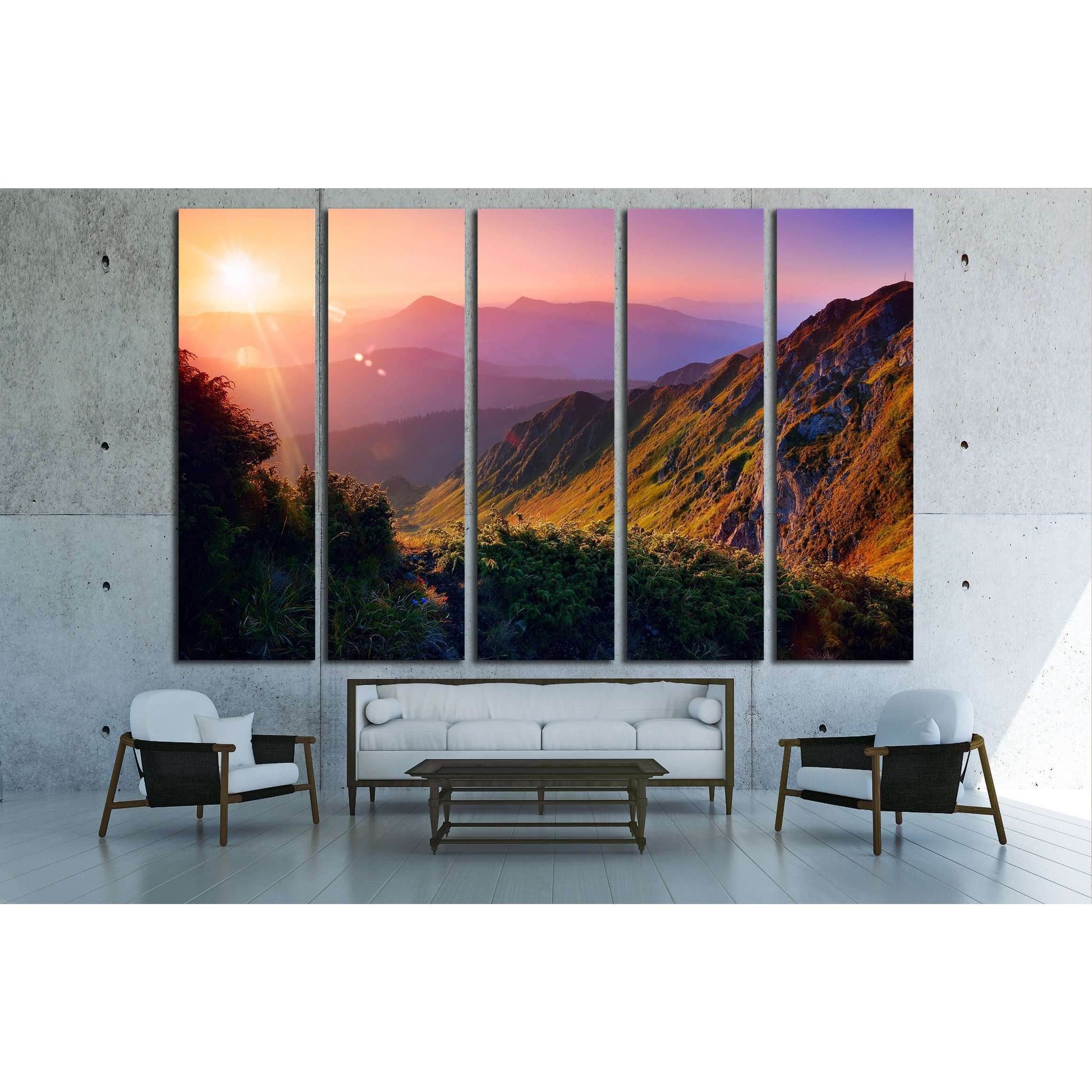 Beautiful summer landscape in the mountains with the sun at dawn №2682 Ready to Hang Canvas Print - Zellart Canvas Prints ALL_Products, s-2682