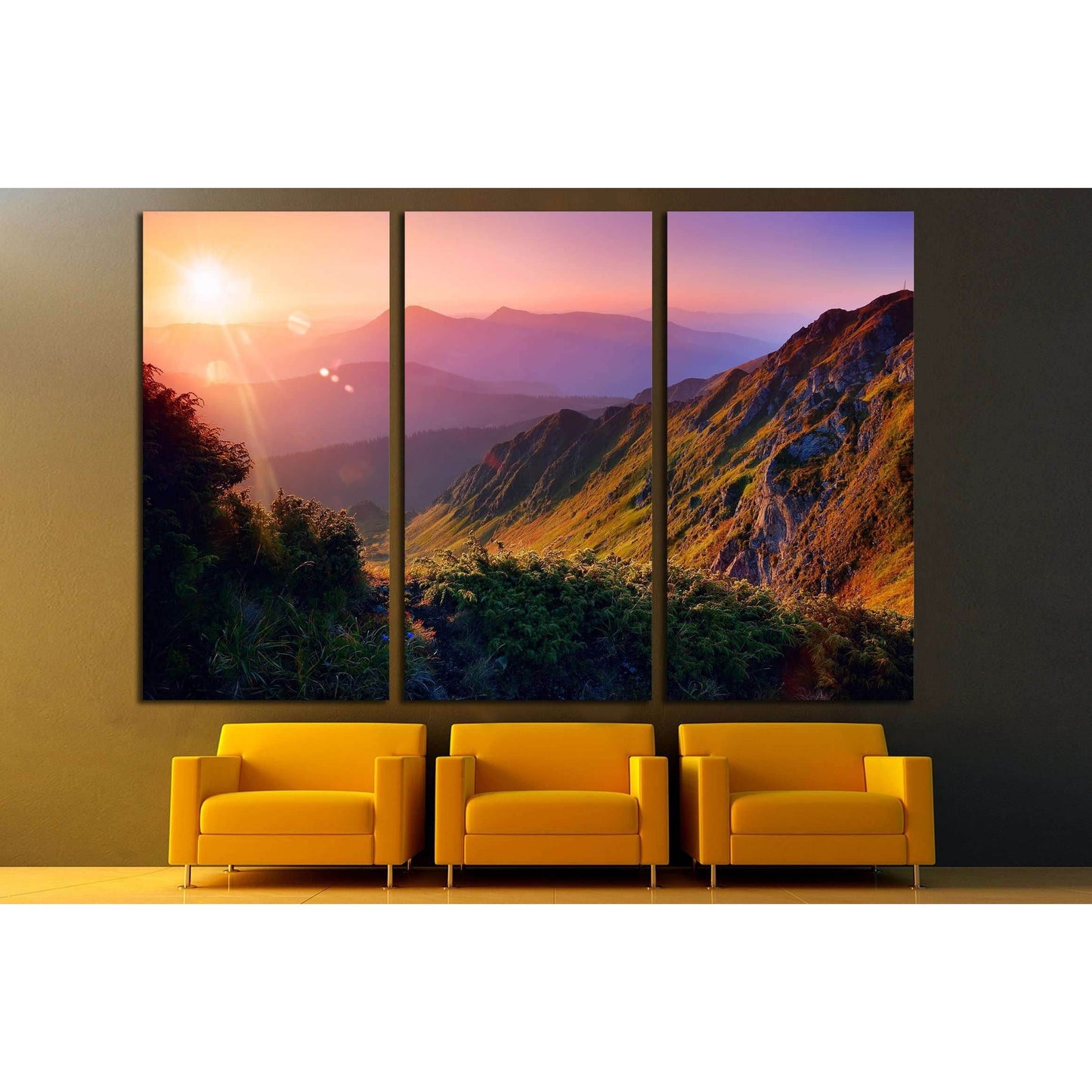Beautiful summer landscape in the mountains with the sun at dawn №2682 Ready to Hang Canvas Print - Zellart Canvas Prints ALL_Products, s-2682