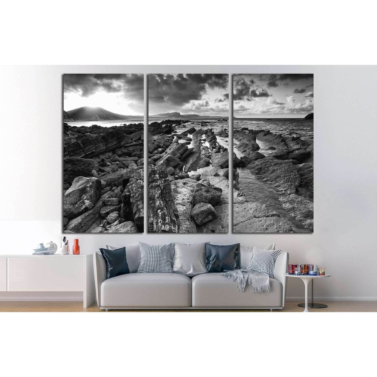 Beautiful sunrise landscape over Mupe Bay on Jurassic Coast in Dorset, England black and white №2872 Ready to Hang Canvas PrintCanvas art arrives ready to hang, with hanging accessories included and no additional framing required. Every canvas print is ha