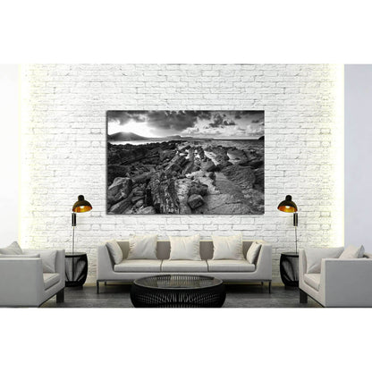 Beautiful sunrise landscape over Mupe Bay on Jurassic Coast in Dorset, England black and white №2872 Ready to Hang Canvas Print - Zellart Canvas Prints ALL_Products, s-2872