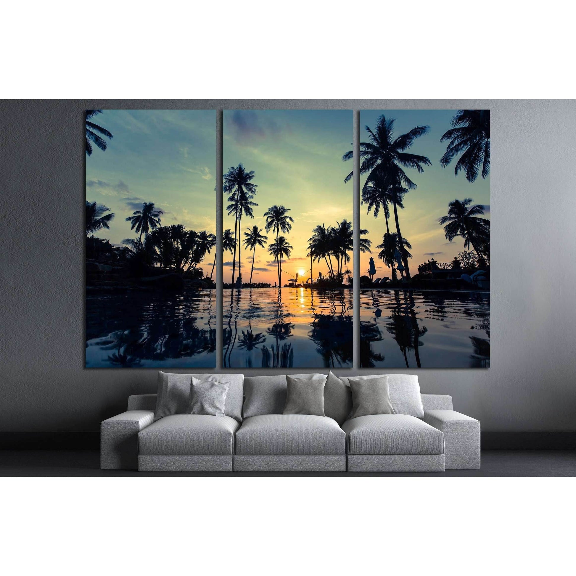 Beautiful sunset on a tropical beach with palm trees reflection in the water №3106 Ready to Hang Canvas PrintCanvas art arrives ready to hang, with hanging accessories included and no additional framing required. Every canvas print is hand-crafted, made o