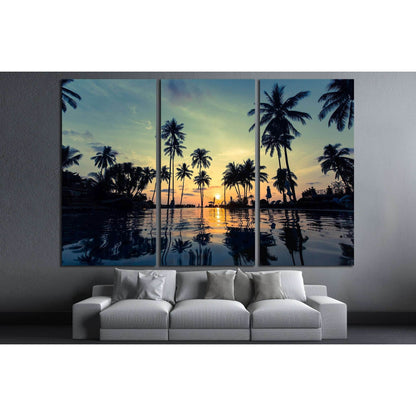 Beautiful sunset on a tropical beach with palm trees reflection in the water №3106 Ready to Hang Canvas PrintCanvas art arrives ready to hang, with hanging accessories included and no additional framing required. Every canvas print is hand-crafted, made o