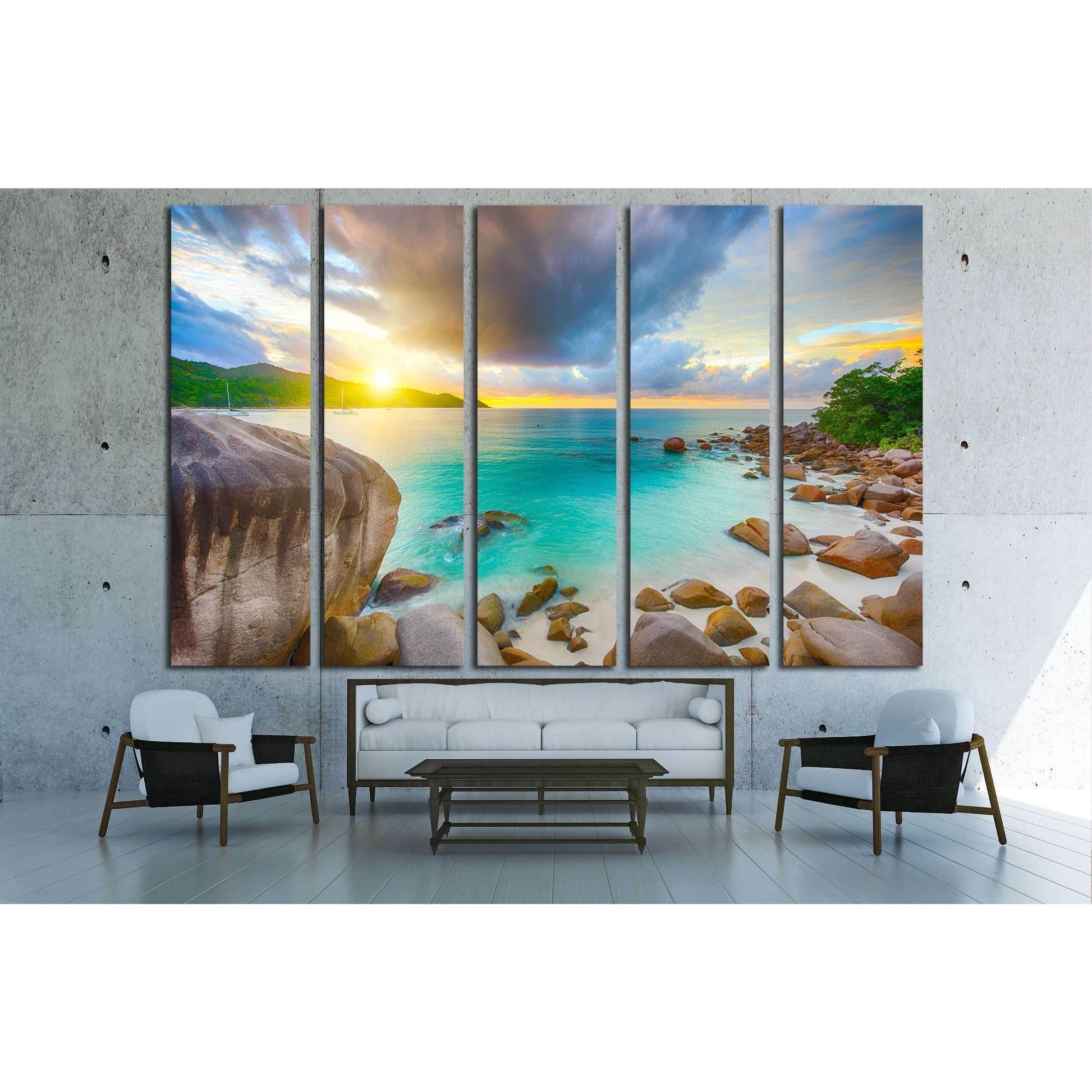 Beautiful sunset over the famous beach Anse Lazio №3094 Ready to Hang Canvas PrintCanvas art arrives ready to hang, with hanging accessories included and no additional framing required. Every canvas print is hand-crafted, made on-demand at our workshop an