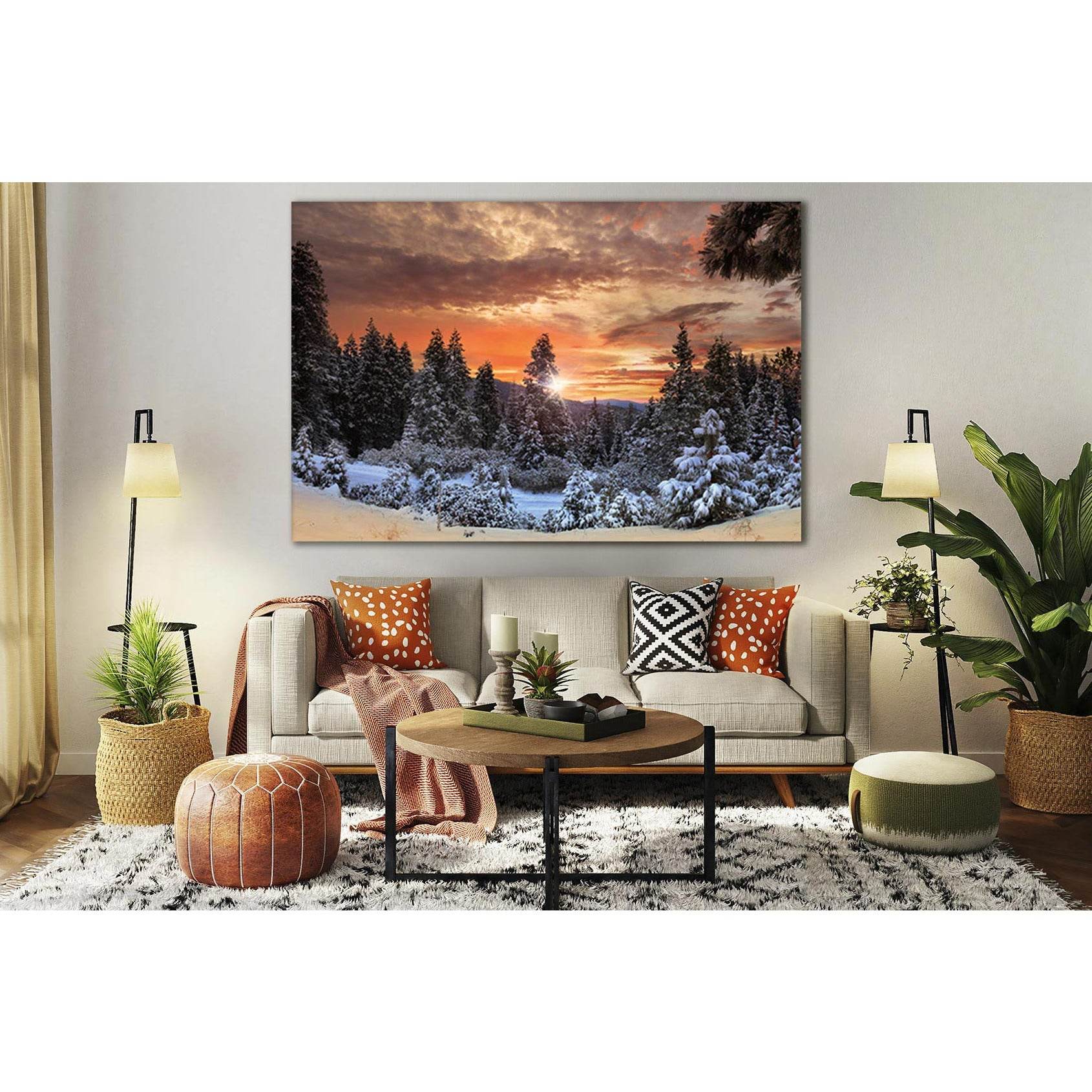 Beautiful Sunset Winter Forest №SL276 Ready to Hang Canvas Print - Zellart Canvas Prints 0new, ALL_Products, SUNRISE & SUNSET WALL ART