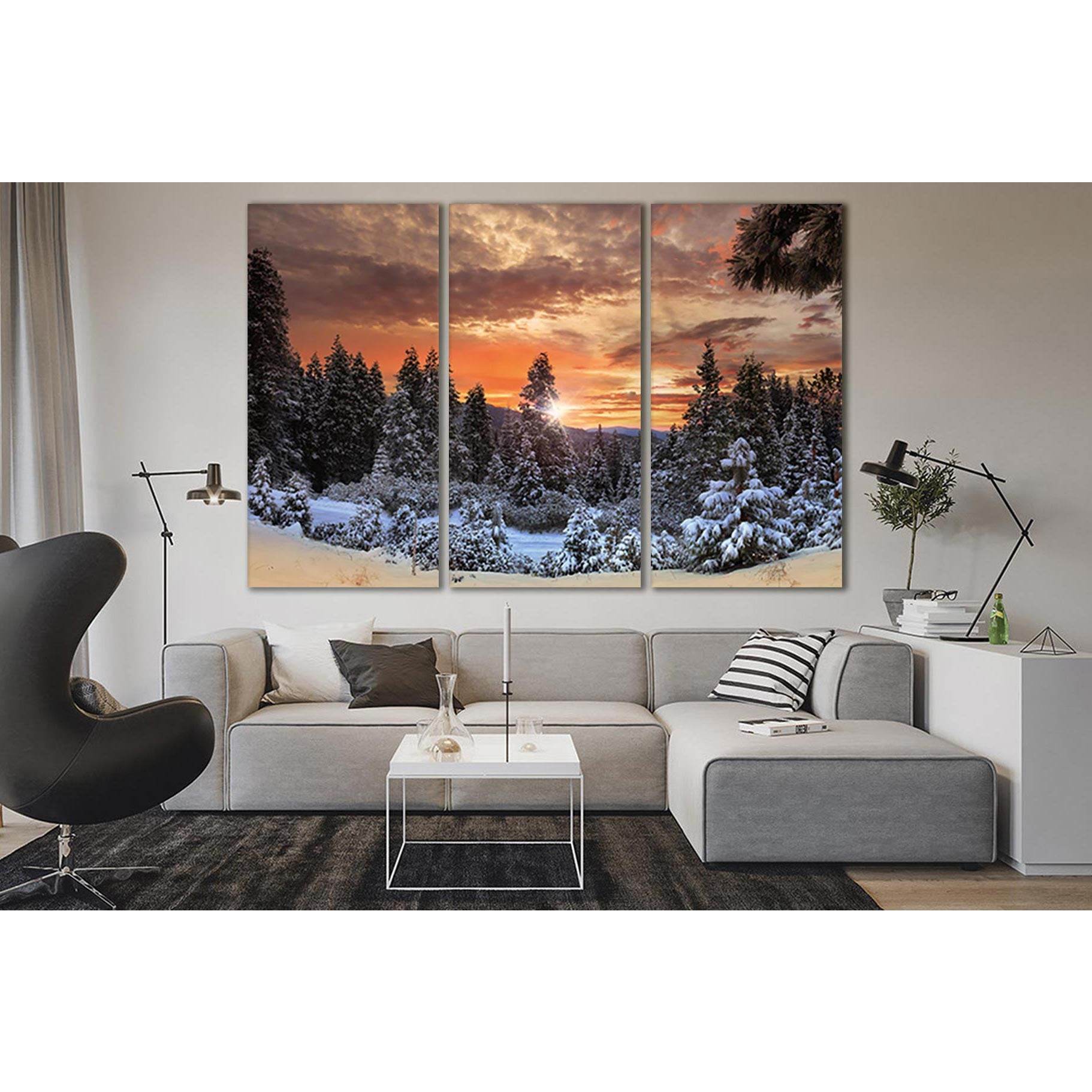 Beautiful Sunset Winter Forest №SL276 Ready to Hang Canvas Print - Zellart Canvas Prints 0new, ALL_Products, SUNRISE & SUNSET WALL ART