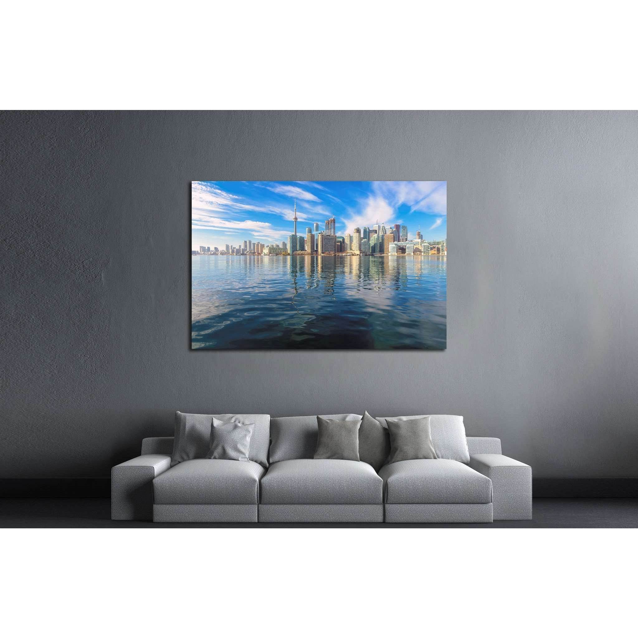 Beautiful Toronto skyline with CN Tower over lake. Canada №2086 Ready to Hang Canvas Print