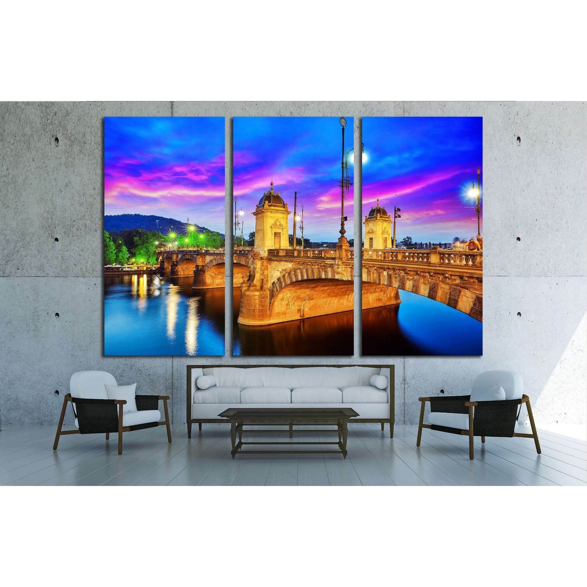 Beautiful view Old Bridge Legii (Most Legii) from the waterfront of the Vltava River.Prague.Czech Republic №2304 Ready to Hang Canvas PrintCanvas art arrives ready to hang, with hanging accessories included and no additional framing required. Every canvas