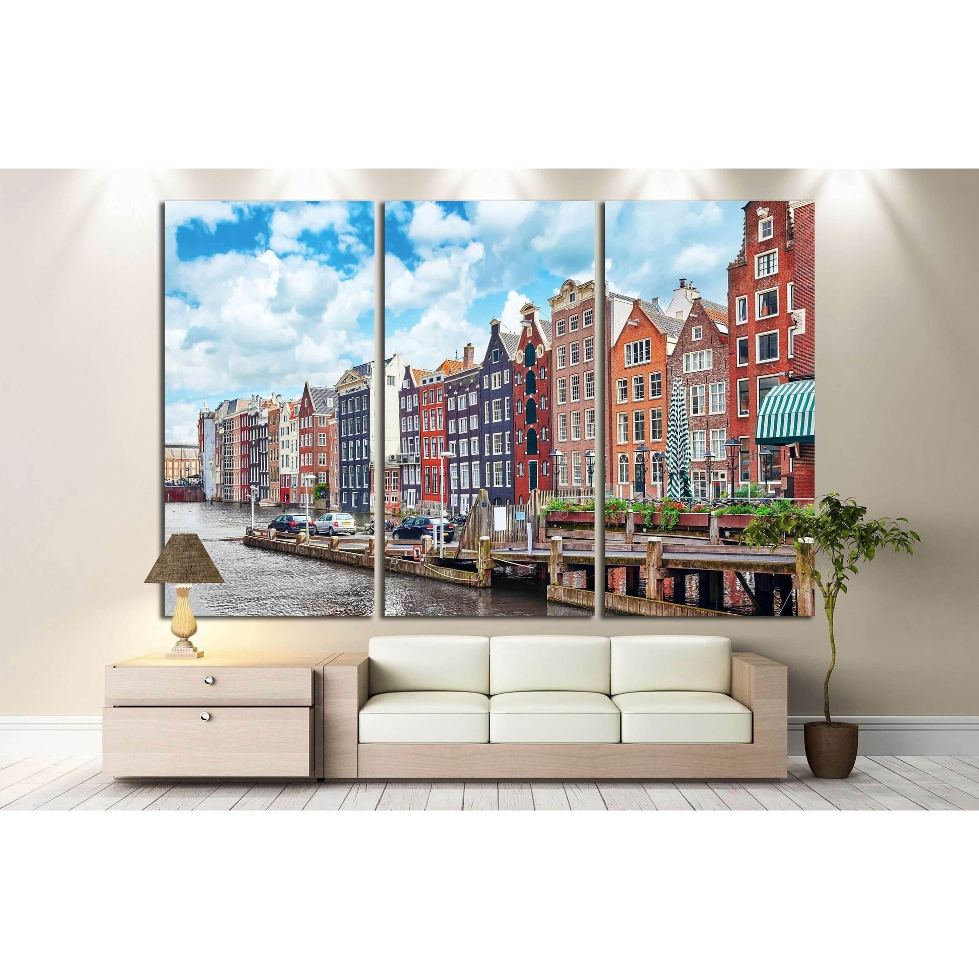Beautiful views of the streets, ancient buildings, people, embankments of Amsterdam - also call Venice in the North. Netherland №2303 Ready to Hang Canvas Print - Zellart Canvas Prints ALL_Products, s-2303