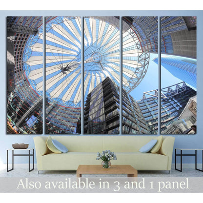 Berlin glass dome canvas print with upward view of modern architecture above a sofa