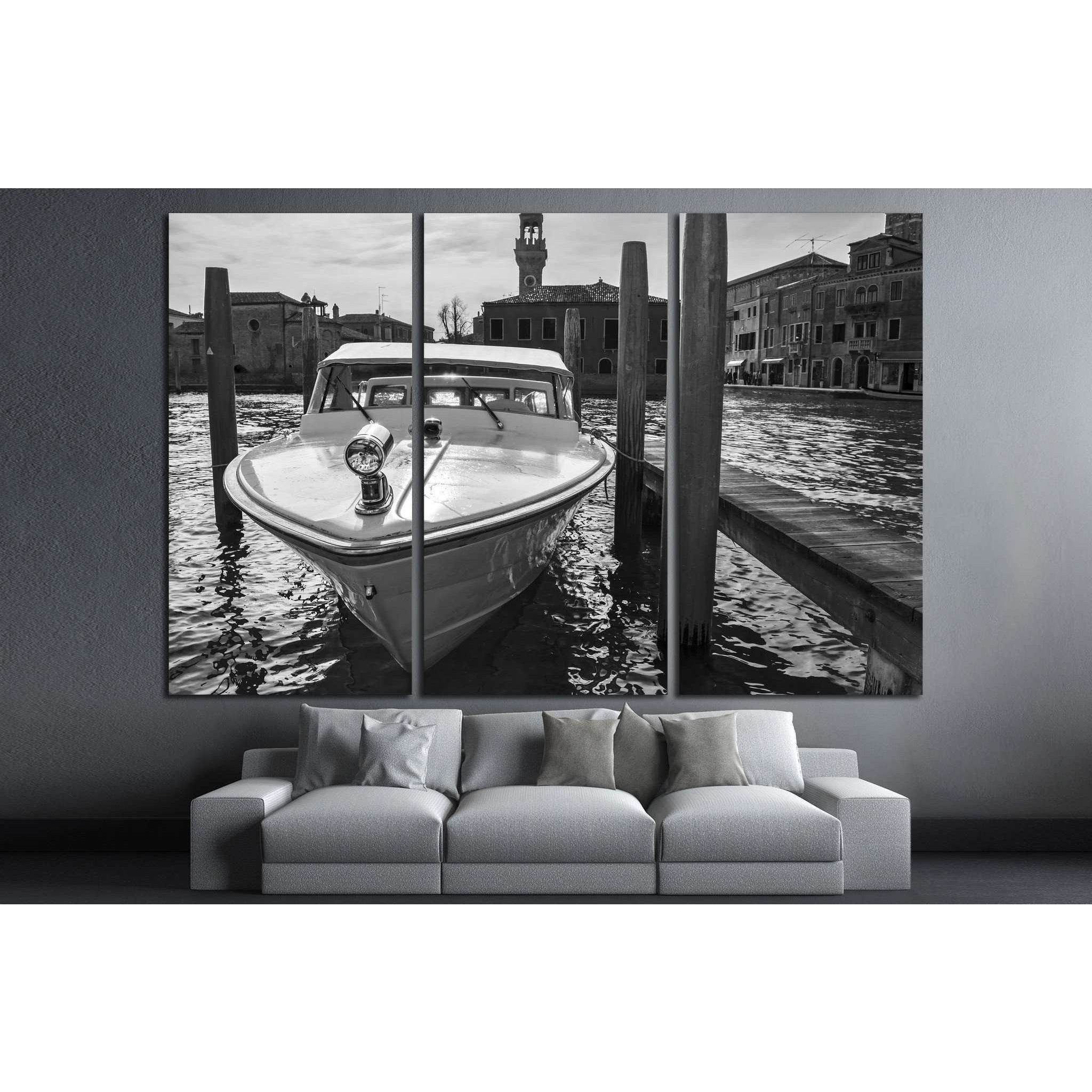 berthed boat on canal in Venice in a sunny day №1414 Ready to Hang Canvas Print