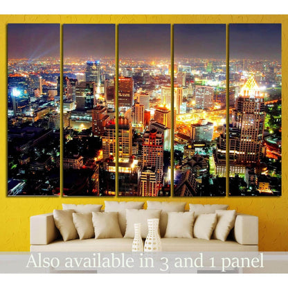 Big asian city of Bangkok, Thailand at nighttime №1426 Ready to Hang Canvas Print - Zellart Canvas Prints ALL_Products, s-1426