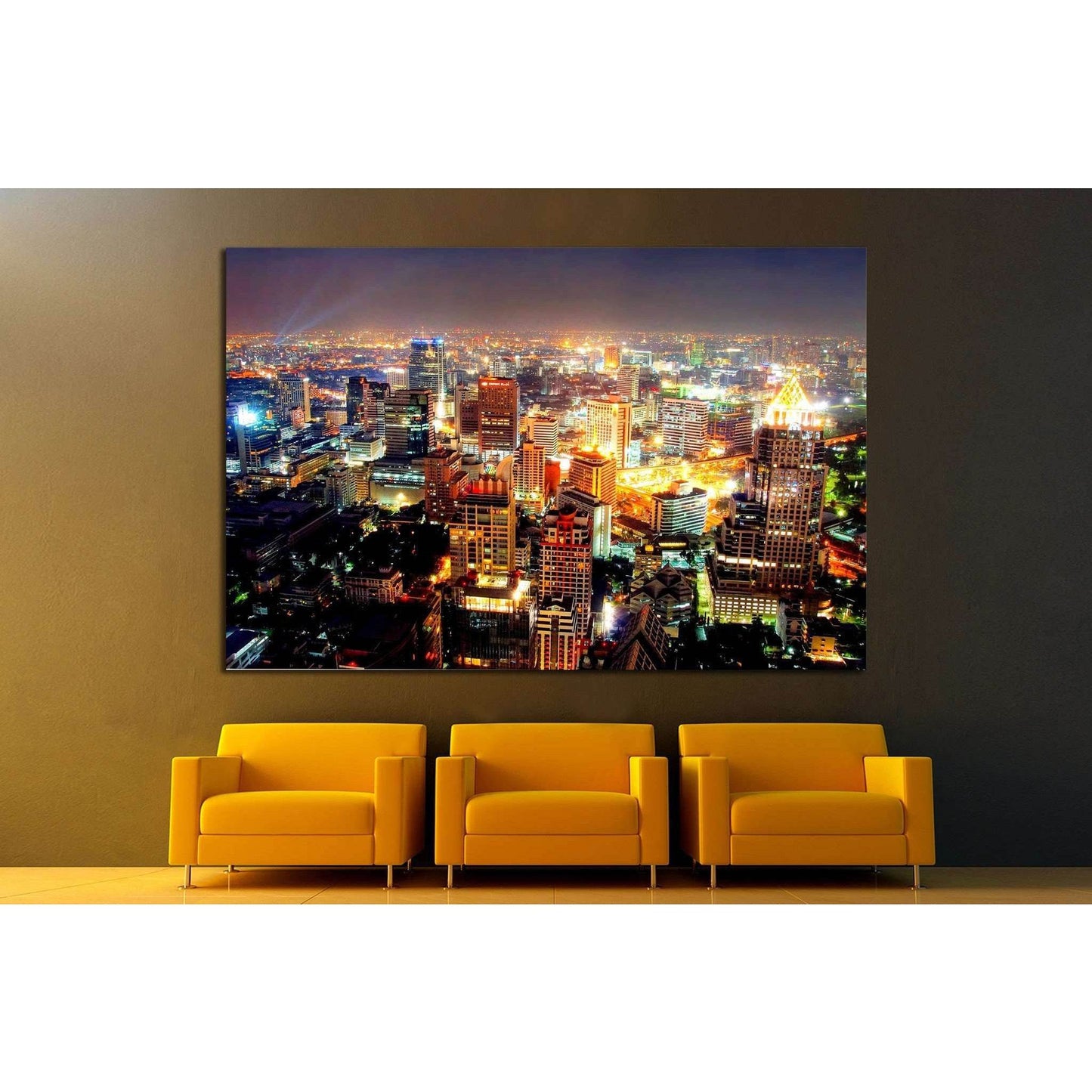 Big asian city of Bangkok, Thailand at nighttime №1426 Ready to Hang Canvas Print - Zellart Canvas Prints ALL_Products, s-1426