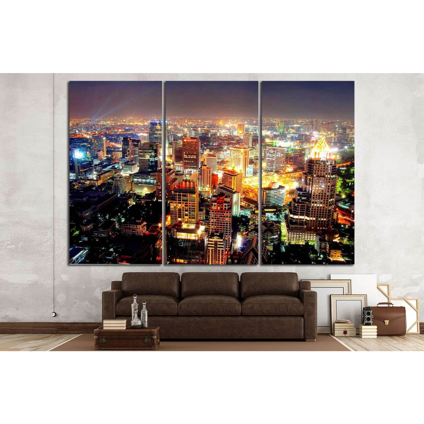 Big asian city of Bangkok, Thailand at nighttime №1426 Ready to Hang Canvas Print - Zellart Canvas Prints ALL_Products, s-1426