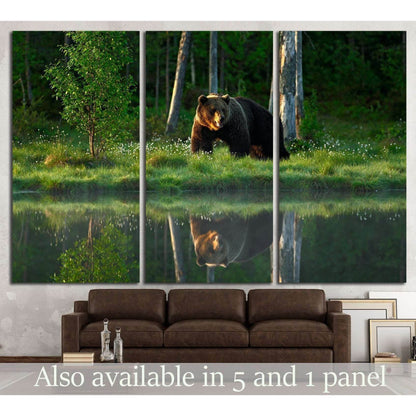 Big brown bear walking around lake №1329 Ready to Hang Canvas Print - Zellart Canvas Prints ALL_Products, s-1329