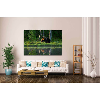 Big brown bear walking around lake №1329 Ready to Hang Canvas Print - Zellart Canvas Prints ALL_Products, s-1329