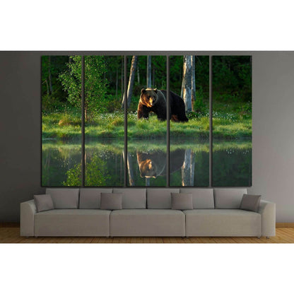 Big brown bear walking around lake №1329 Ready to Hang Canvas Print - Zellart Canvas Prints ALL_Products, s-1329